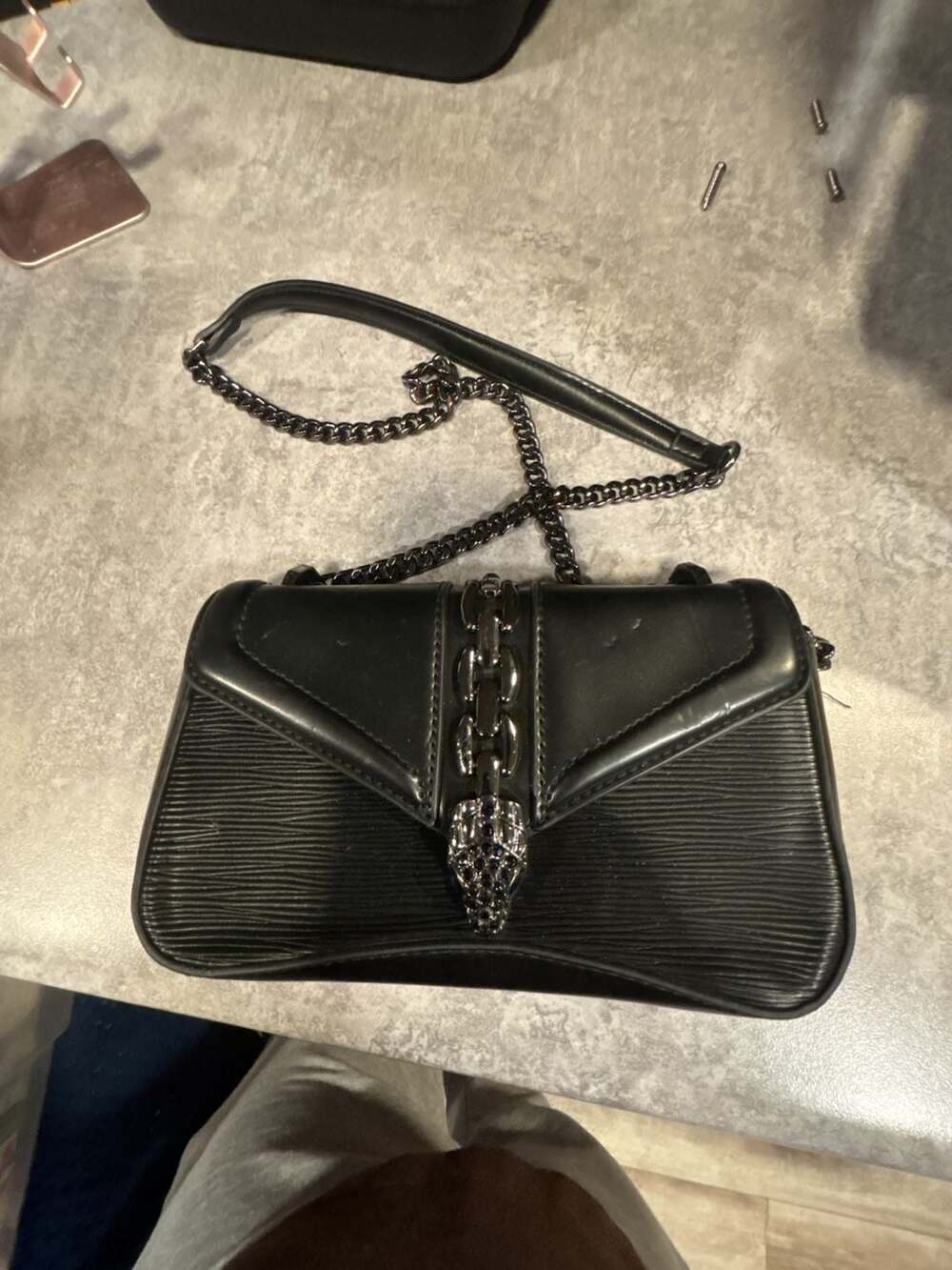 Astaroth Black Crossbody Bag with Panther Head Hardware